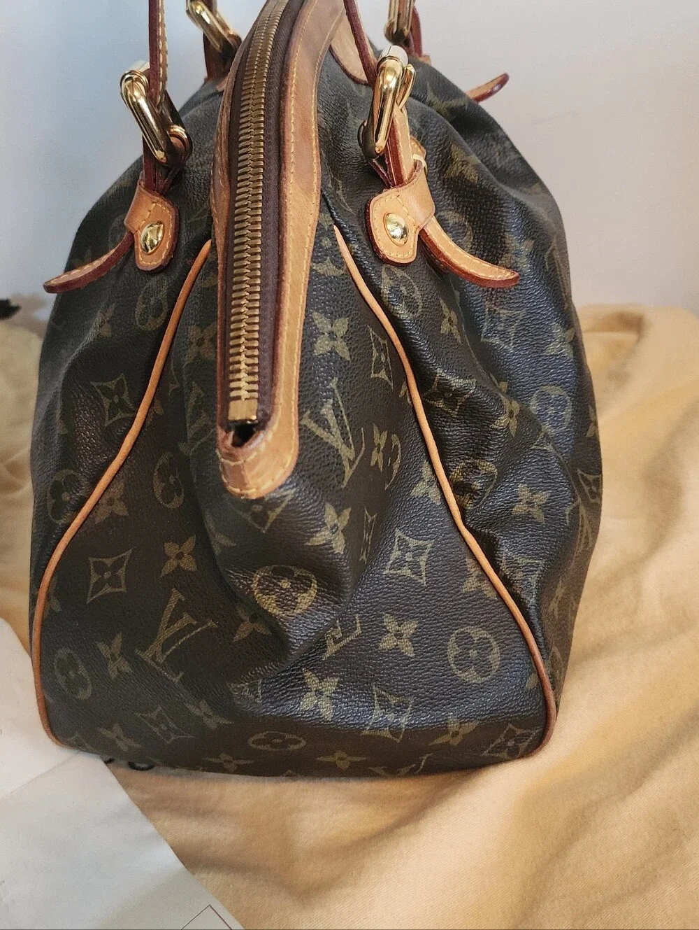 Louis Vuitton Monogram Canvas Satchel with Brown Leather Trim